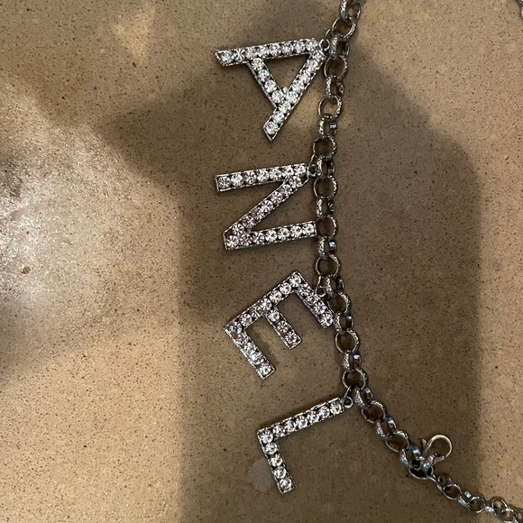 Silver Chain Necklace with Rhinestone Letters - Picture 3 of 4